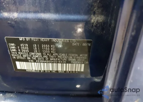 2017 Subaru Legacy 2.5I из США, поврежденный, VIN 4S3BNAB60H3018428